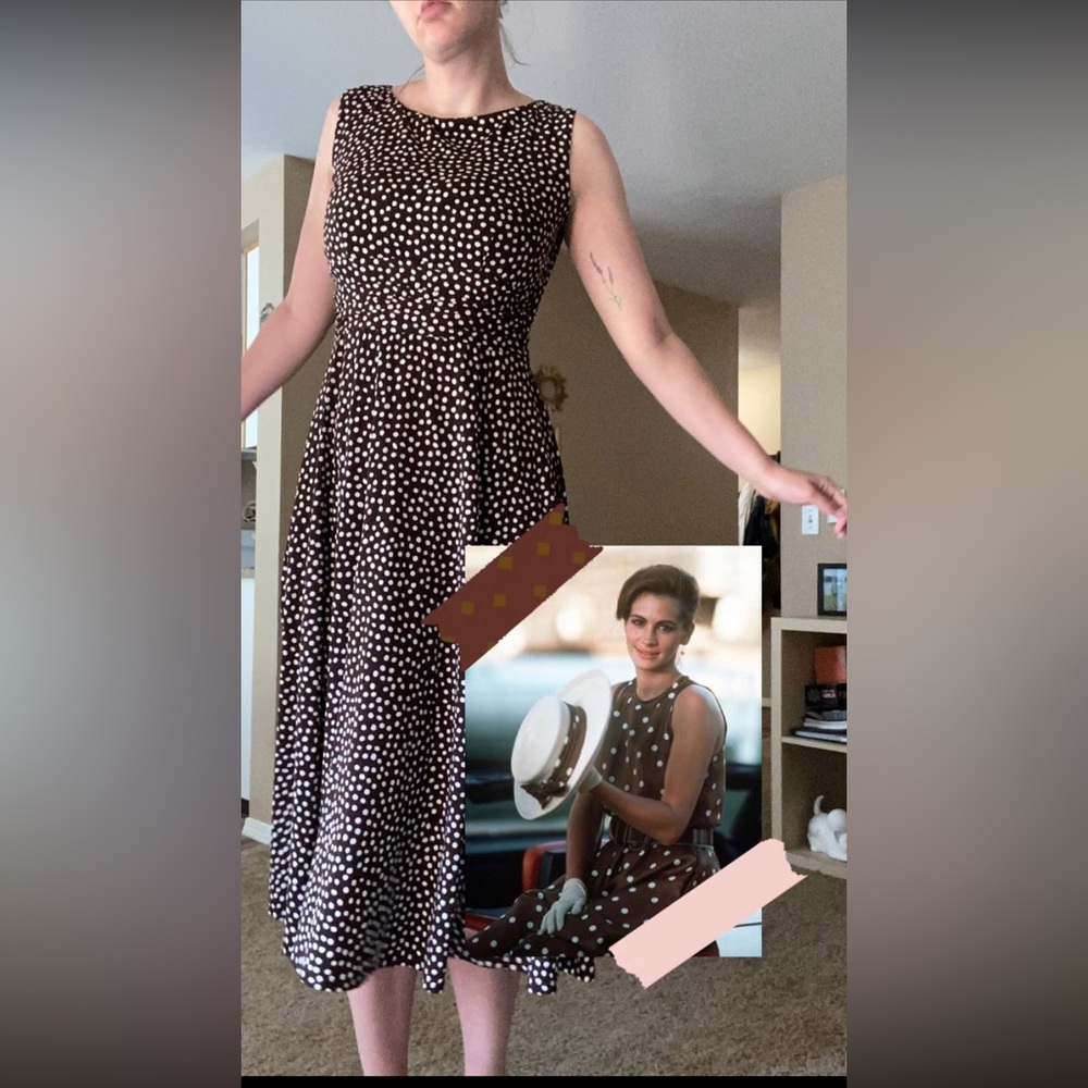 Vintage style brown polka dot midi dress